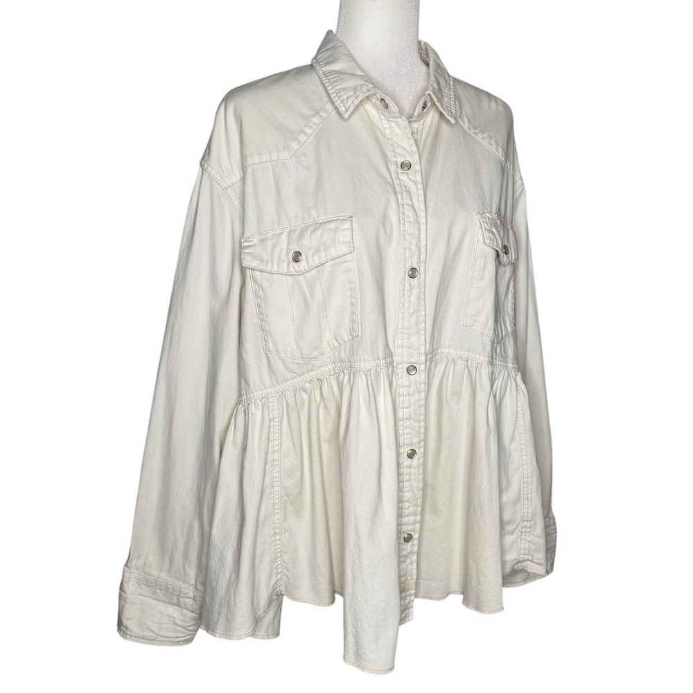 We The Free by Free People "Dylan" Peplum Cotton Denim Shacket – Women's Large - Picture 4 of 13